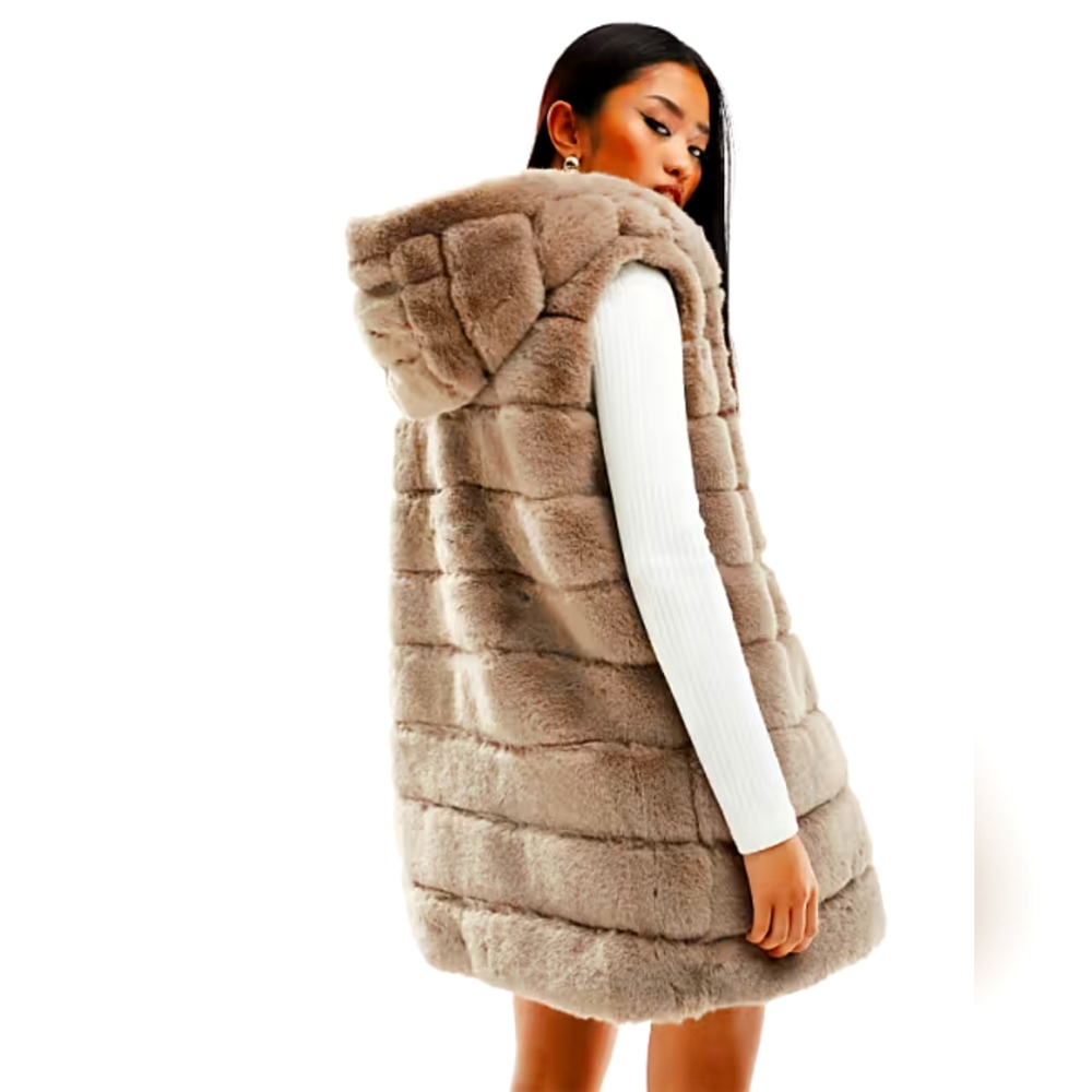 Rachel Zoe Faux Fur Vest with Hood NWT